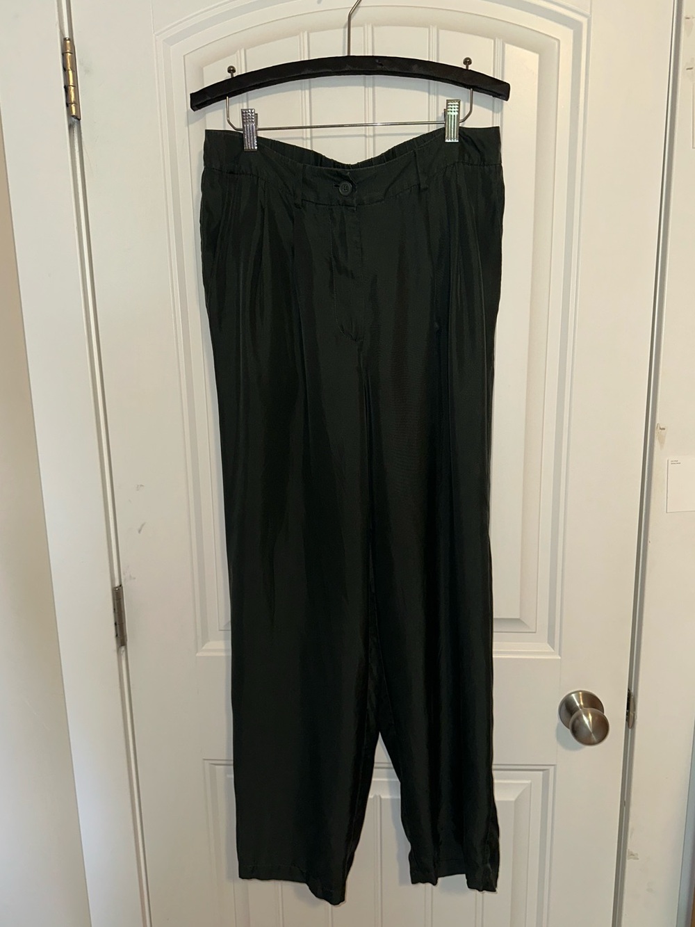 Quince Washable Silk Green Wide-Leg Trousers